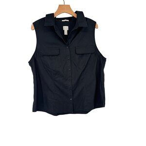 Chicos 3 Womens No-Iron Black Sleeveless Button-Down Cotton Shirt Size XL